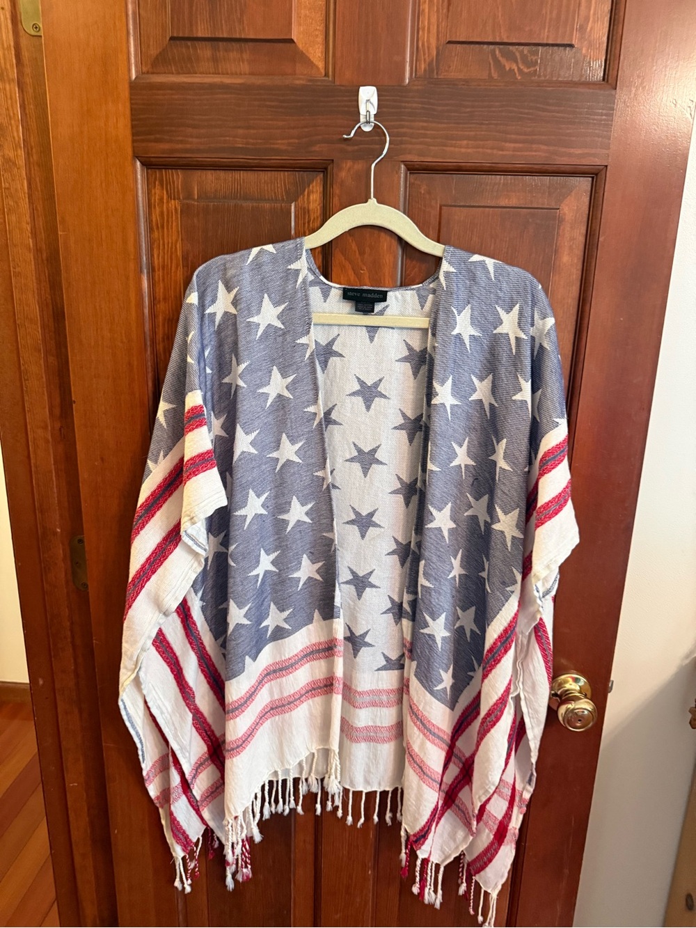 Steve Madden Americana American Flag Fringe Kimono OS